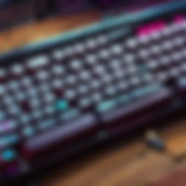 Top view of a gaming keyboard with responsive keys for Fortnite