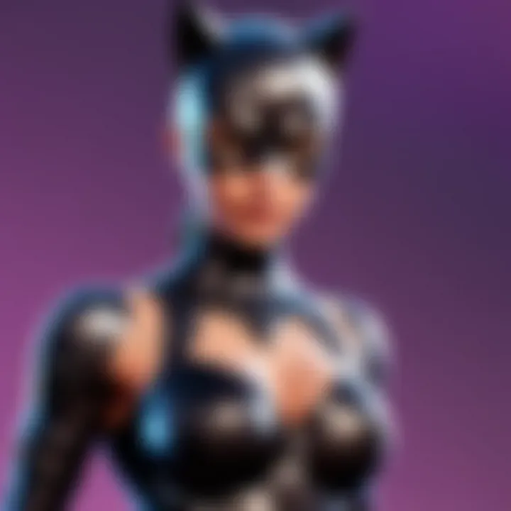 Close-up of Cat Woman Pixaxe's piercing emerald eyes