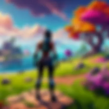 A vibrant Fortnite landscape showcasing various characters in action