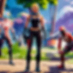 A colorful battle royale scene showcasing character customization and action.