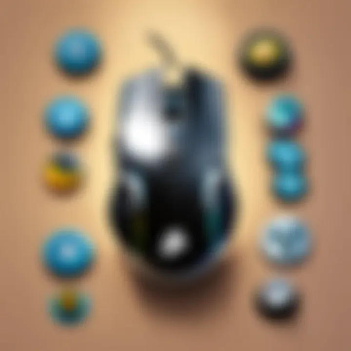 Illustration showcasing customizable buttons on a gaming mouse