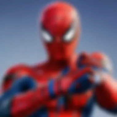 Close-up of Spiderman gloves showcasing web mechanics in a gaming environment