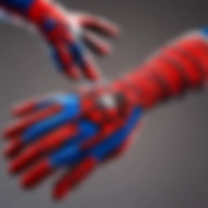 Concept art of Spiderman gloves and web mechanics integrated into gaming design