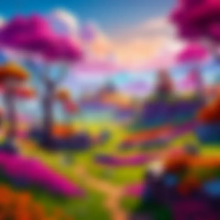 A mesmerizing landscape from the Dream World Game showcasing vibrant colors and ethereal elements.