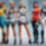 A colorful array of Fortnite character skins showcasing diverse styles