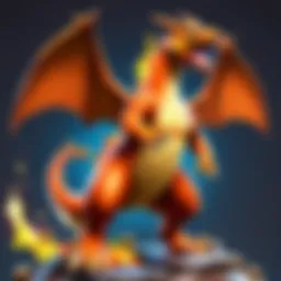 A vibrant portrayal of Charizard in battle, showcasing its fiery wings and fierce demeanor.