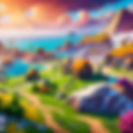 A vibrant Fortnite landscape showcasing diverse biomes and structures