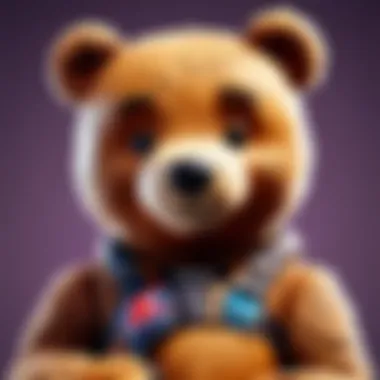 A close-up of a teddy bear nestled among in-game items