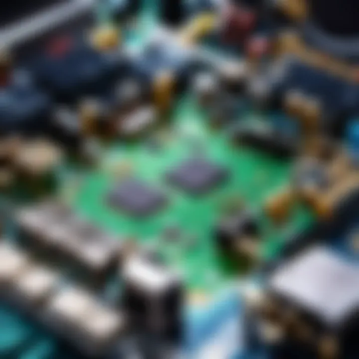 Close-up of computer circuit board with diagnostic tools