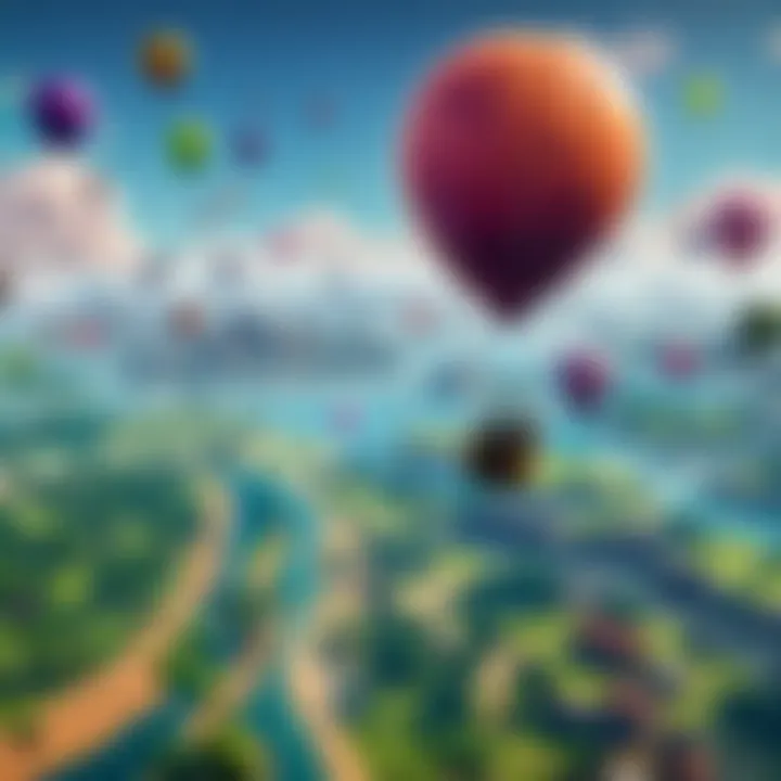 Fortnite balloon floating above a lush landscape