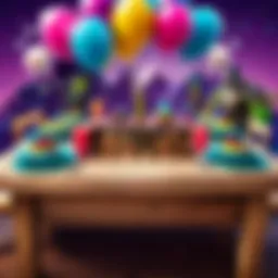 Vibrant Fortnite-themed birthday table setting with decorations