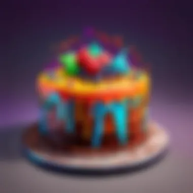 A beautifully designed Fortnite-themed cake showcasing vibrant colors