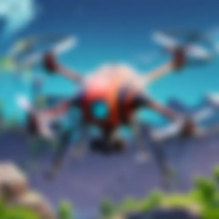 Close-up of a Fortnite drone showcasing advanced technology and design