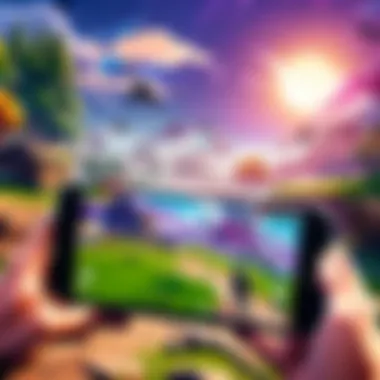 Artistic depiction of Fortnite gameplay on a mobile device