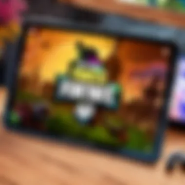 Tablet with Fortnite logo on screen