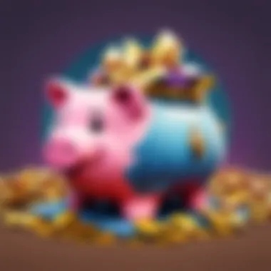 Fortnite piggy bank surrounded by virtual treasures