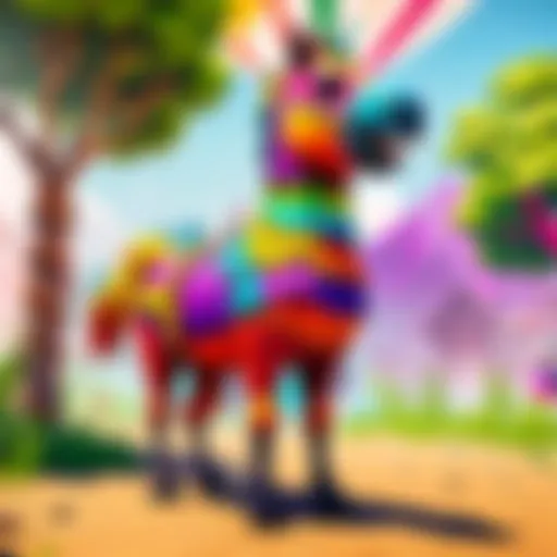 Colorful pinata in Fortnite landscape