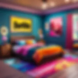 Vibrant Fortnite-themed bedroom showcasing bright color schemes