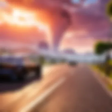 Virtual cityscape showcasing dynamic weather effects