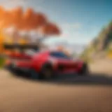 Race car drifting on a scenic mountain road