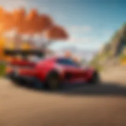 Race car drifting on a scenic mountain road