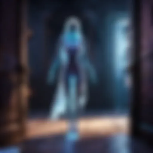 Ethereal Ghostly Figure in Dimly Lit Corridor