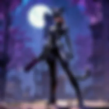 Enigmatic silhouette of Cat Woman Pixaxe against a moonlit sky