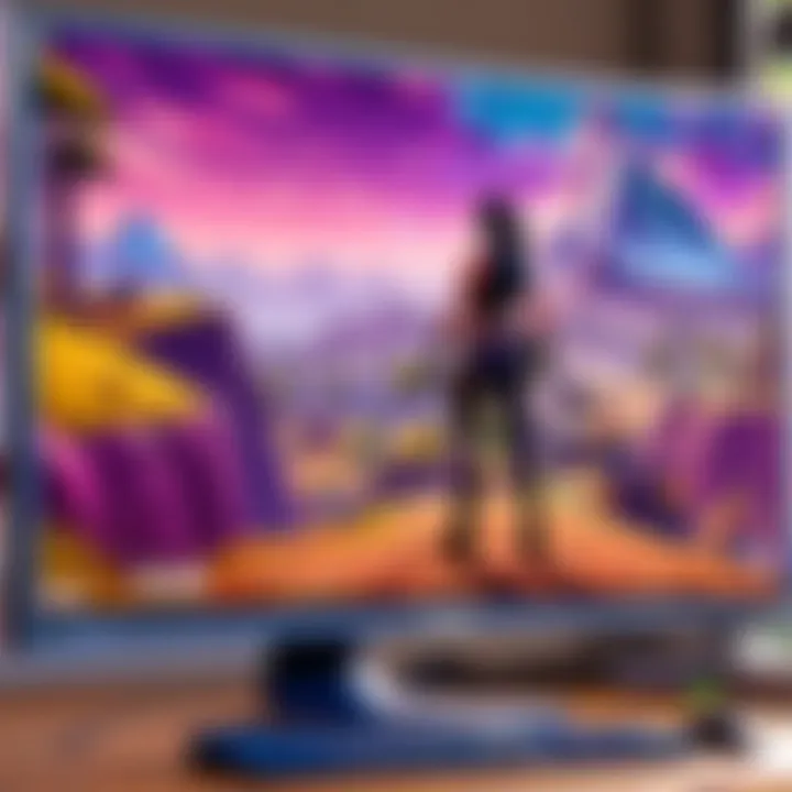 Close-up of a gaming monitor displaying Fortnite gameplay