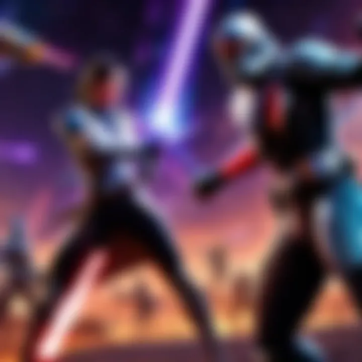 Epic lightsaber duel under the backdrop of a cosmic canvas