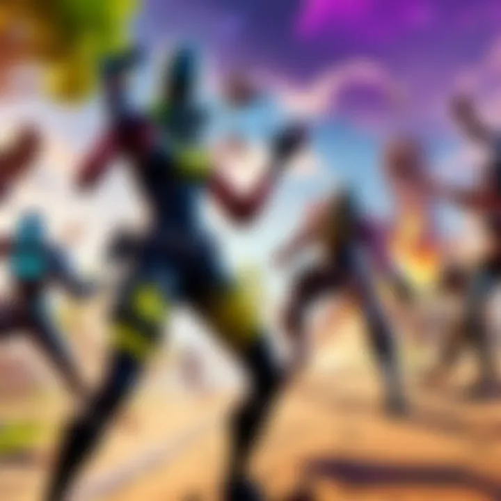A dynamic shot of players in action during a Fortnite match, showcasing their skills.