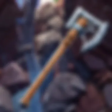 Illustration of a handheld pickaxe within a Fortnite gaming environment, emphasizing its cultural significance.